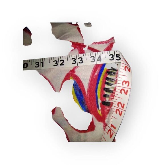 J Crew Abstract Print Red Blue‎ Rectangle Scarf Leafs Floral Sarape Wrap Scarf - Picture 7 of 7